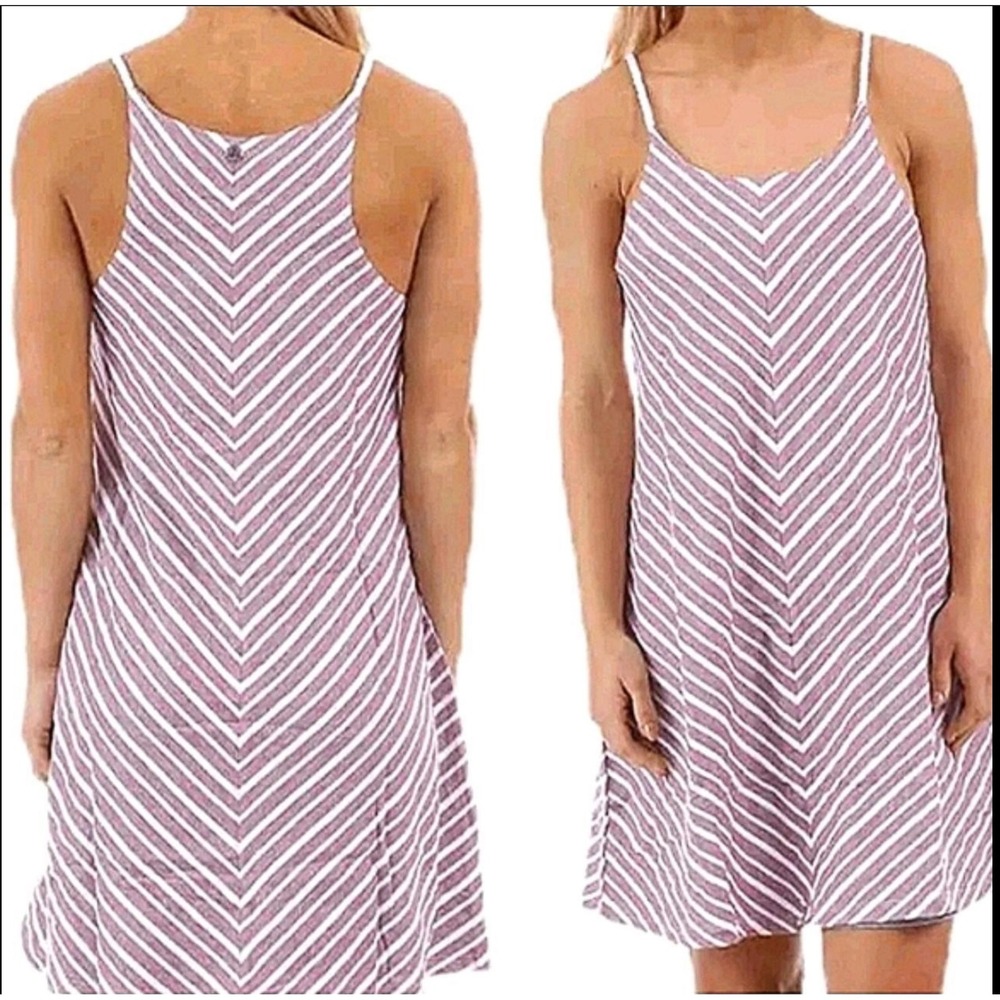 Prana Seacoast Organic Cotton Striped Tank Dress Gray Purple Chevron Print Med